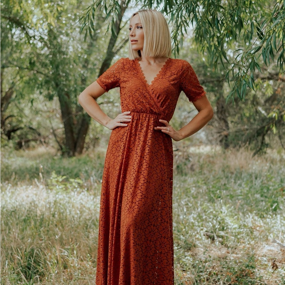 Baltic Born | Venice Lace Maxi Dress in Rust